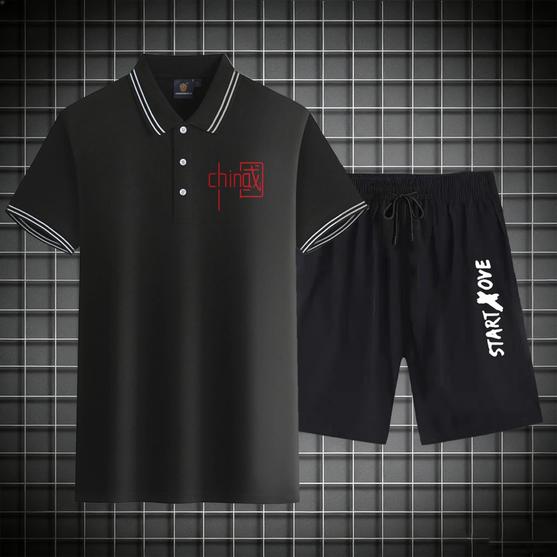 men's Polos sets 2026 Summer sweat suit Printed Polyester Men's sweatshirt set men's suits Graphic Y2k tracksuits Short sleeve