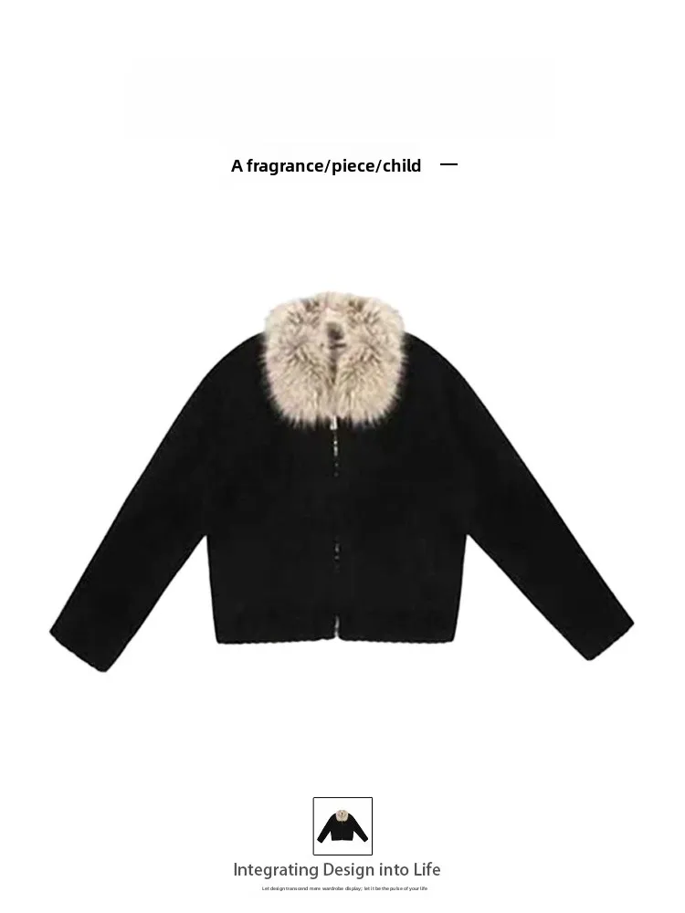 

Женская утепленная короткая куртка из овечьей шерсти с отложным меховым воротником, осенняя, модная, для повседневной носки, свободного кроя, с длинными рукавами