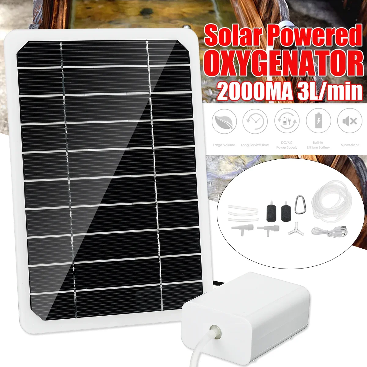 Solar Powered Oxygenator Water Oxygen Pump Pond Aerator Aquarium Air Pump Solar Panel Water Pump Garden Decor