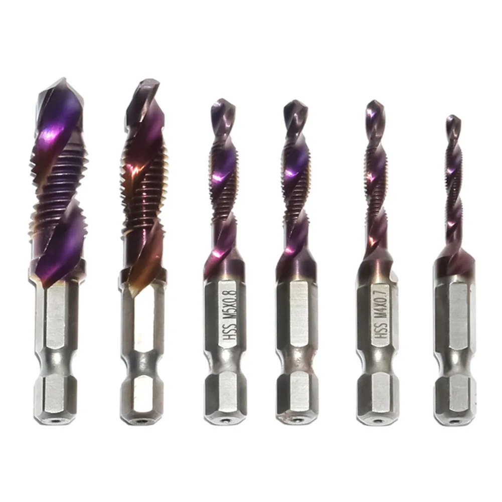 

6PCS Tap Drill Bit Set M3 M5 M6 M8 M10 3 In 1 Composite Tap Drilling Tapping Chamfering Tools Hex Shank HSS Screw Bit