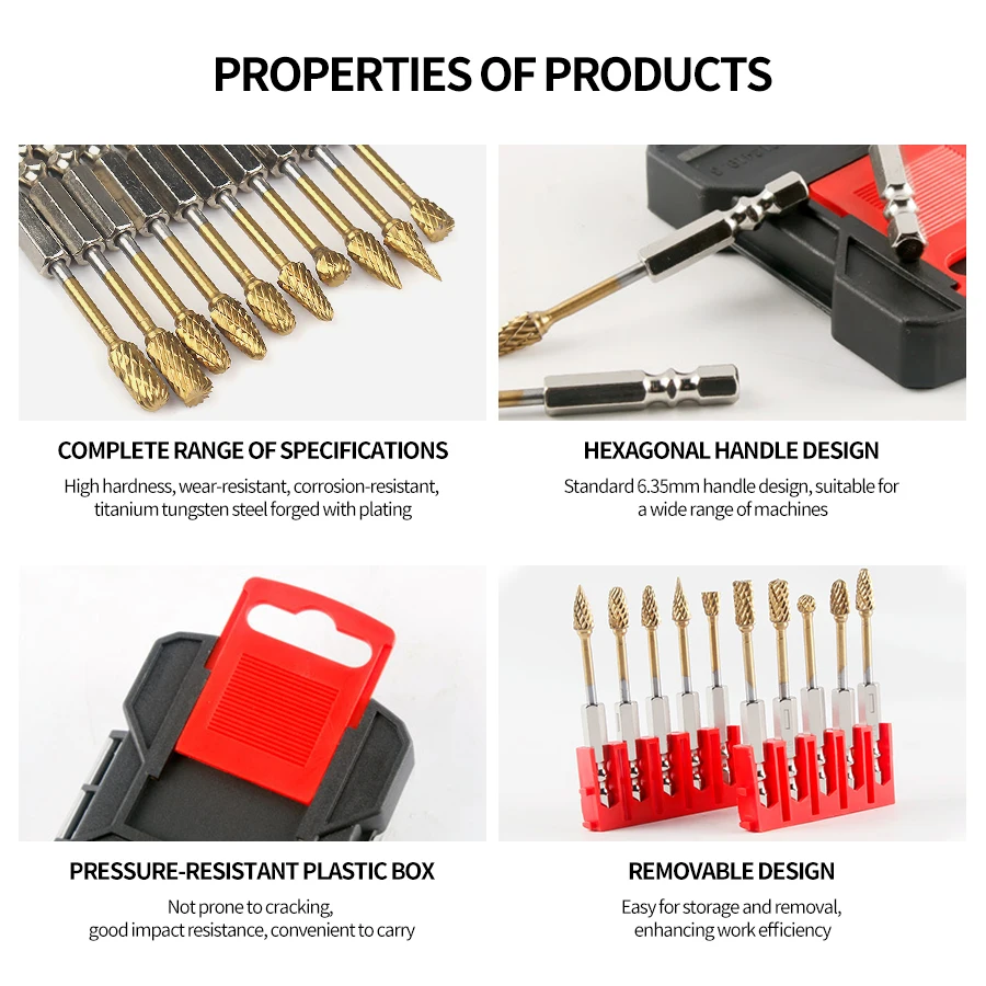 مجموعة مبرد دوارة من سبائك الأخدود المزدوج 10 قطع، مناسبة لرؤوس طحن توسيع البلاستيك والخشب والألومنيوم