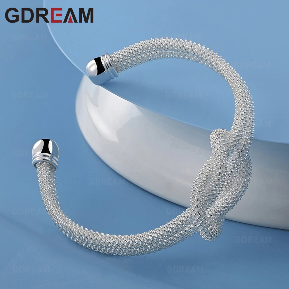 

GDREAM 925 Sterling Silver Braided Mesh Open Bracelet For Women, Commuter Accessory, Christmas Gift Jewelry