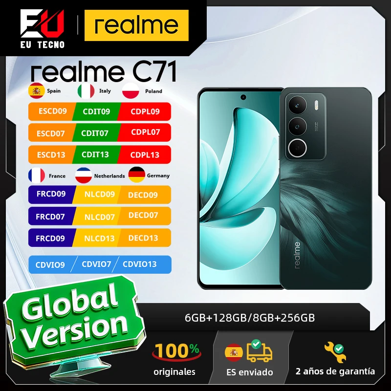 Versione globale realme C71 4G Smartphone 6,67 pollici 120Hz 6300mAh Batteria massiccia 45W Ricarica rapida Fotocamera AI da 50MP