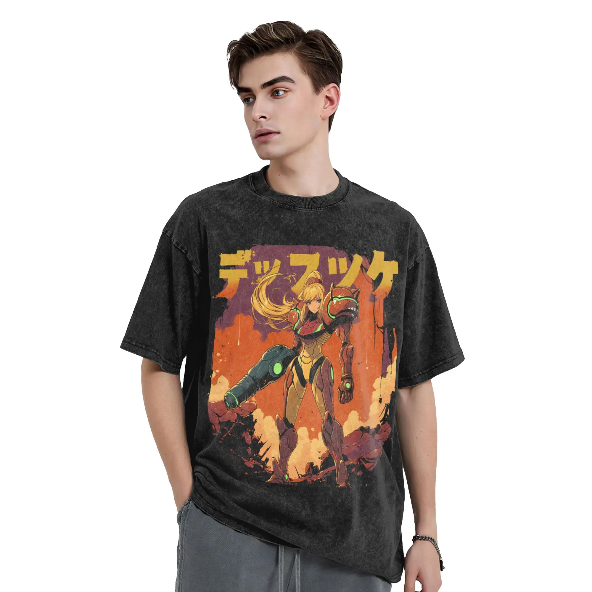 Metroids Hero Game Samus T-Shirts Men  Casual Pure Cotton Tees Round Neck Short Sleeve T Shirts Summer Clothes