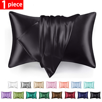 1pc Satin Pillowcase Breathable Soft Envelope Closure Satin Pillow Cases Solid Color Bedding Accessories Smooth Pillow Covers