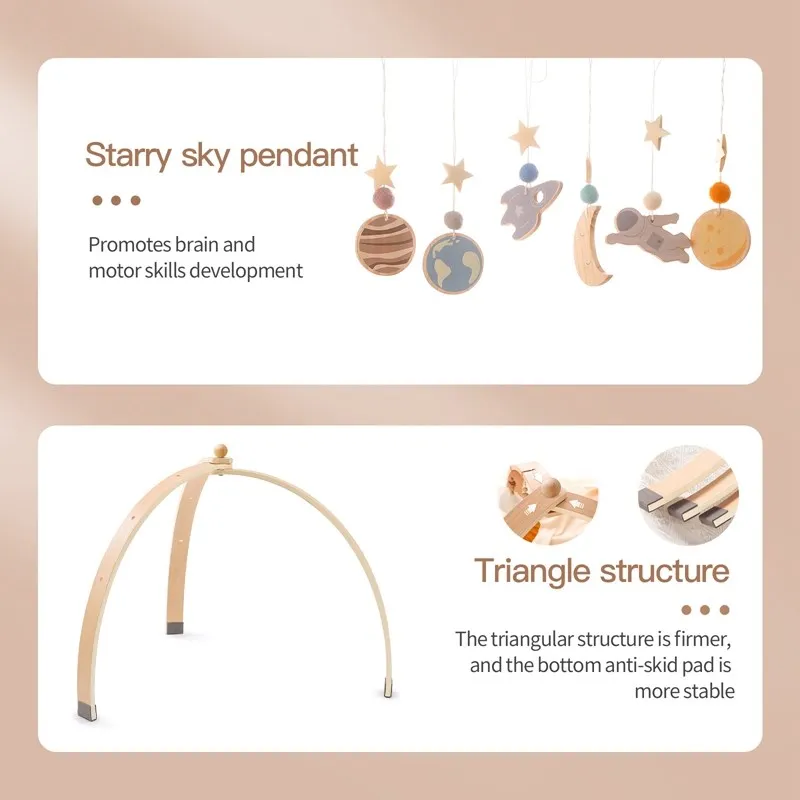 1set Natural Wooden Baby Gym Frame With Star Pendant Triangular Curved Shape Foldable Activity Gym Toys Shower Gifts Room Decor