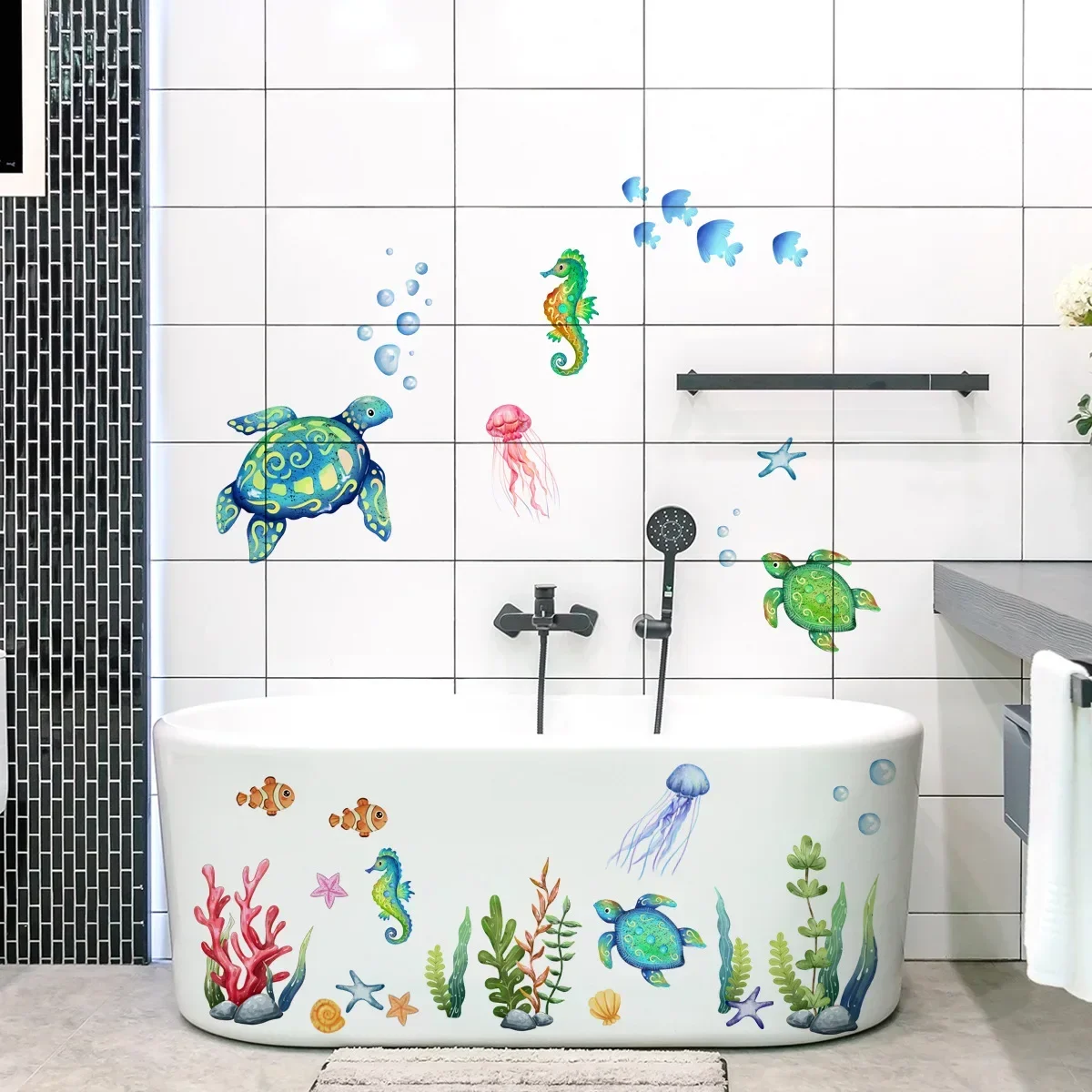 Ocean Wall Decals Under The Sea Turtle Bathroom Decor Stickers for Kids Baby Boy Girl Bedroom Nursery Living Room Classroom