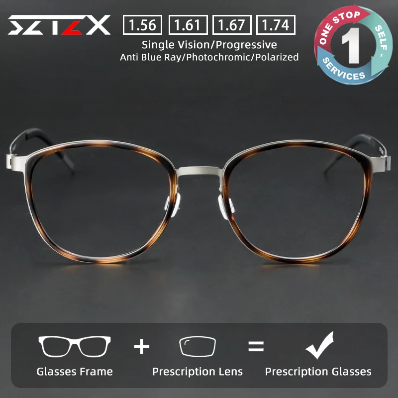

SZTZX New Fashion Prescription Glasses Anti Blue Light Screwless Pure Titanium Square Myopia Glasses Progressive Reading Eyewear