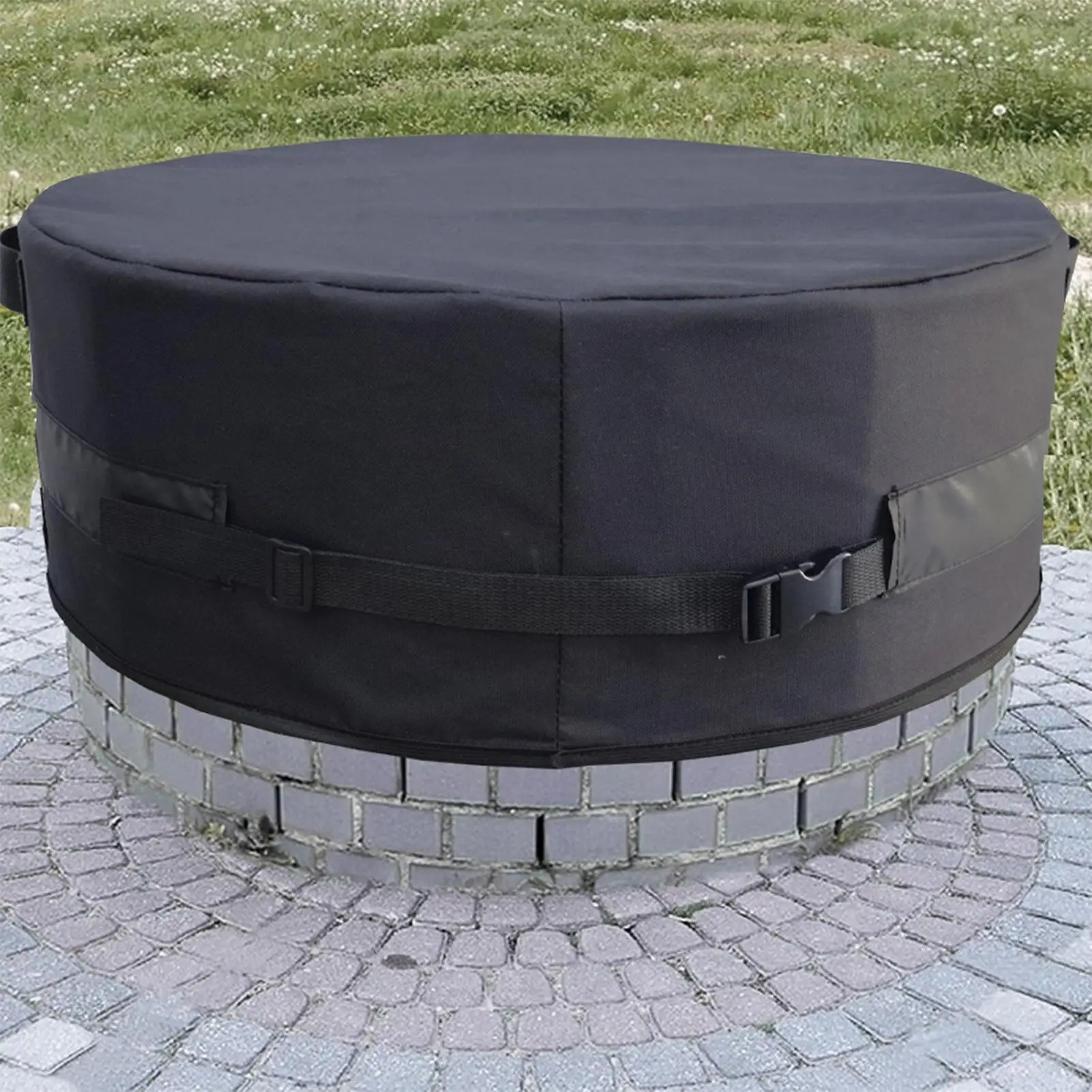 Fire Pit Cover With Handle Adjustable Dustproof Windproof Waterproof Round Fire Pit Fireplace Cover For Yard Patio Balcony Lawn