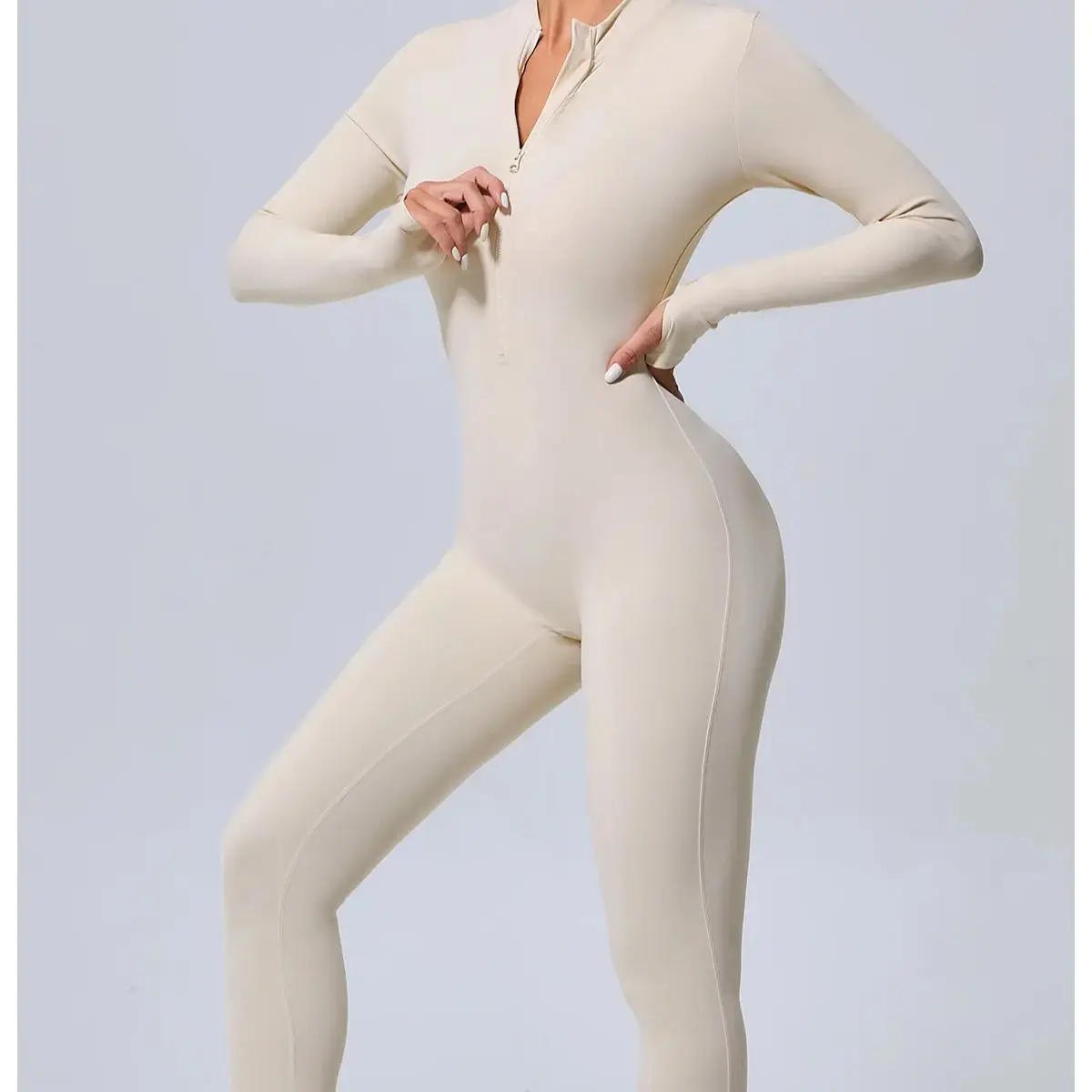 

Sportswear Women Without Chest Cushion Jumpsuit with Finger Hole Fitness suit with Half zipper Yoga Jumpsuit Women's One-Piece