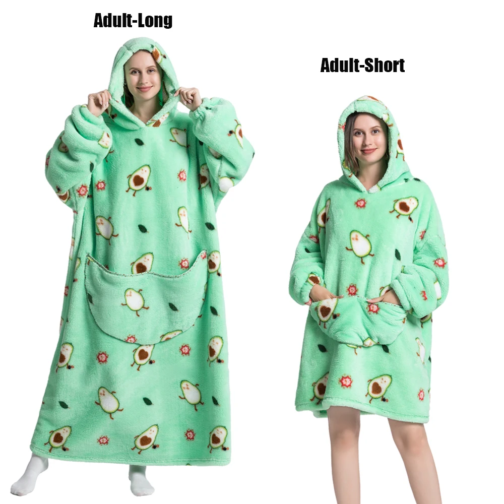 Thick Flannel Sweatshirts Men Women Cozy Soft TV Blanket 140cm Super Long Wearable Blankets With Sleeves Adult Oversized Hoodies