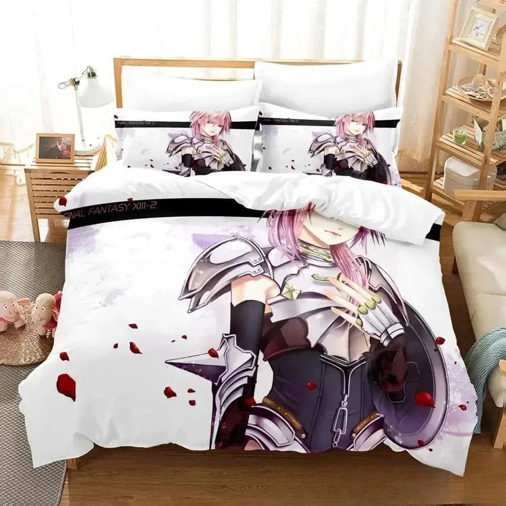 

New 3D Print Anime Game FINAL FANTASY XIII-2 Bedding Set Boys Girls Twin Queen King Size Duvet Cover Pillowcase Bed boys Adult