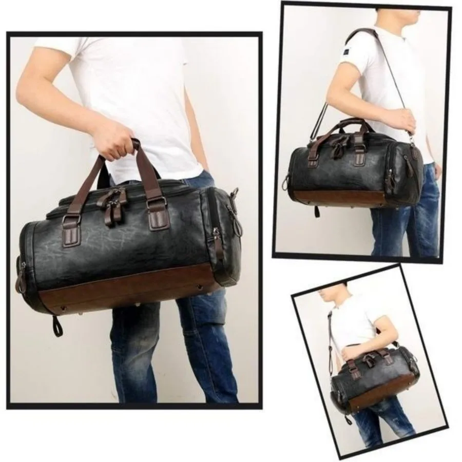 Männer Hohe Qualität Reise Weekender Taschen Sporttasche Leder Übernachtung Seesack Sport Gepäck Tote Duffle für Männer – Detail 1
