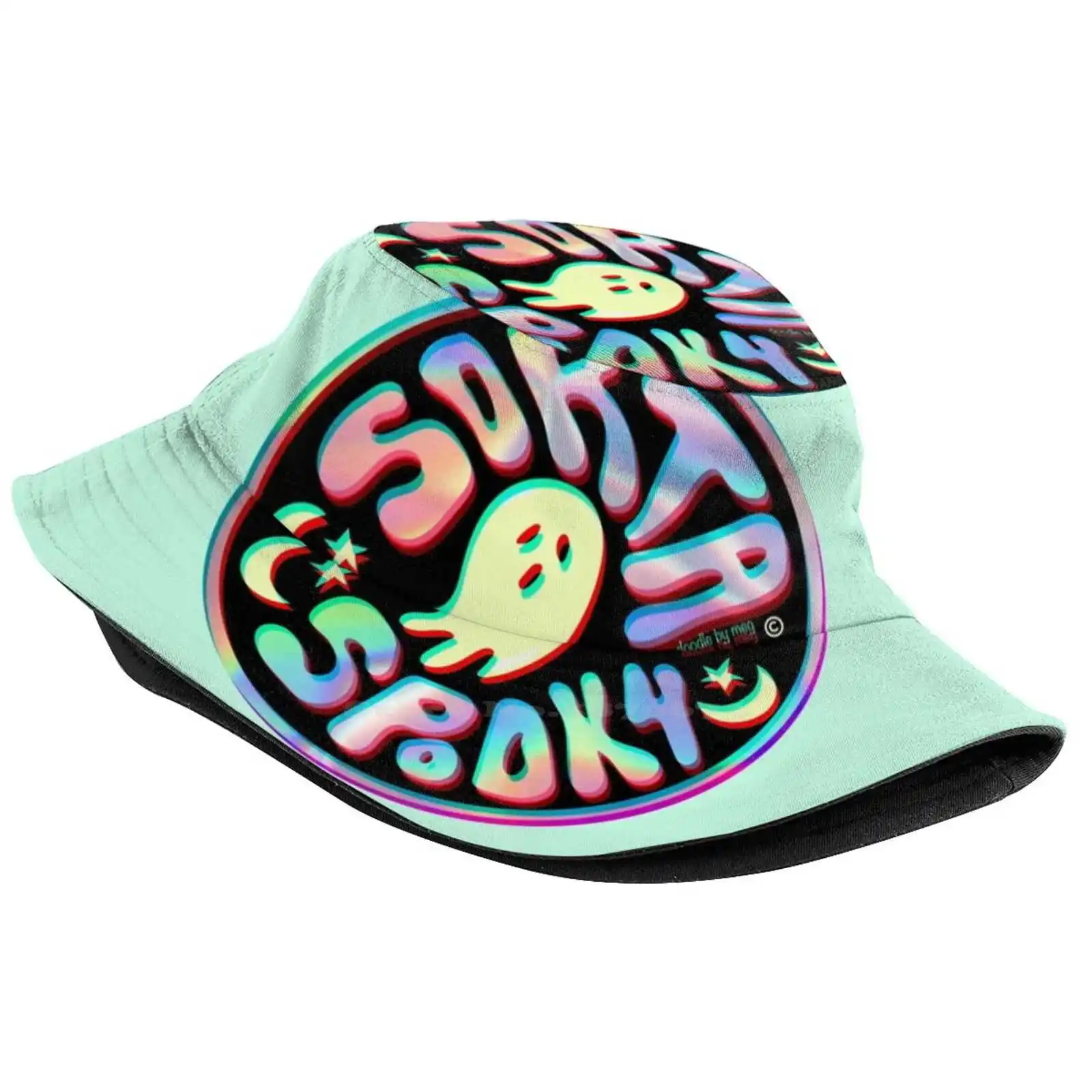 Holo Sorta Spooky ? Unisex Fisherman Hats Bucket Hats Holographic Spooky Ghost Graphic Design Typography Moon Star Magic 3d