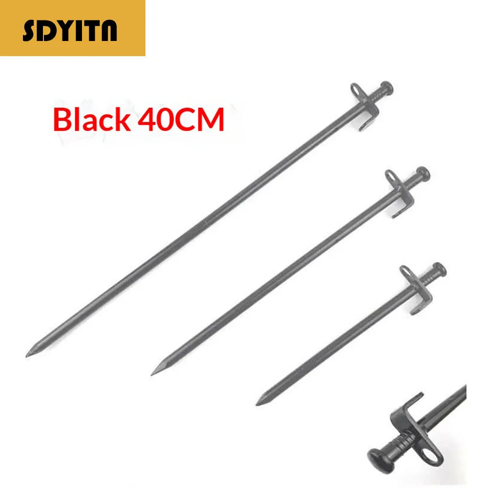 10PCS 40cm Black Steel Ground Pegs Outdoor Camping Tent Awning Accessories For Snowy Camping Trips
