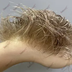 男性用の検出できないマイクロスキンベースの金髪トーピー,超薄型,自然なヘアライン,人工毛,密度80%,1b80 #, 0.02mm