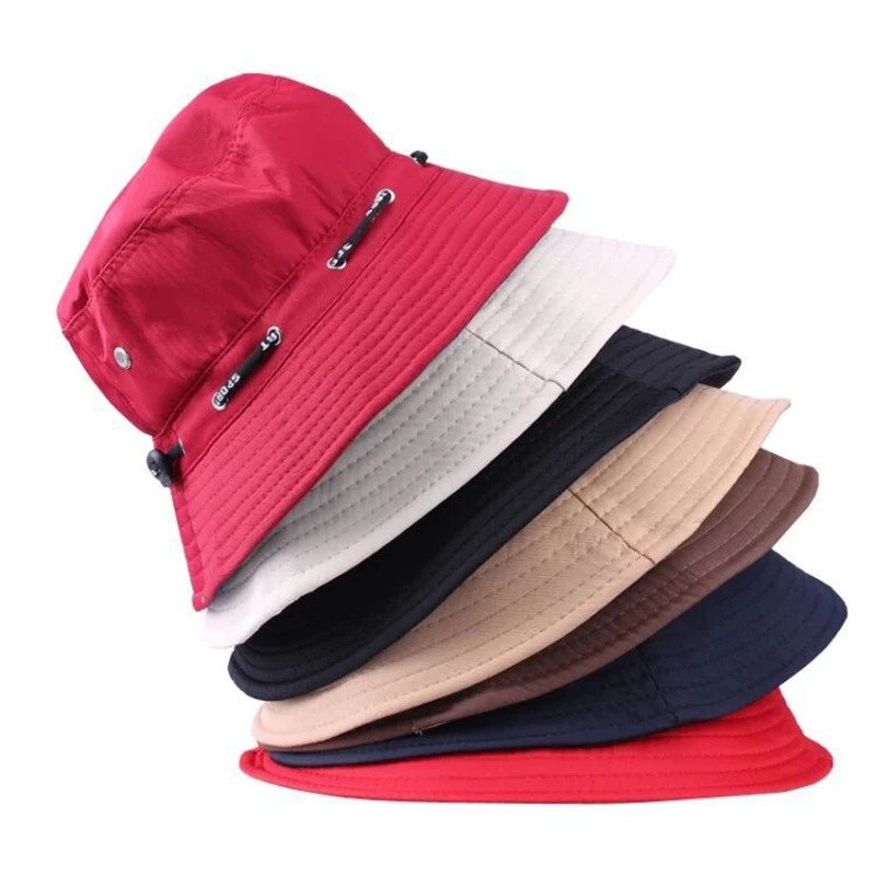 

Women Bucket Hats with Windproof Rope Women Summer Foldable Sun Hat Classic Versatile Fisherman Cap Men Fishing Panama Basin Cap