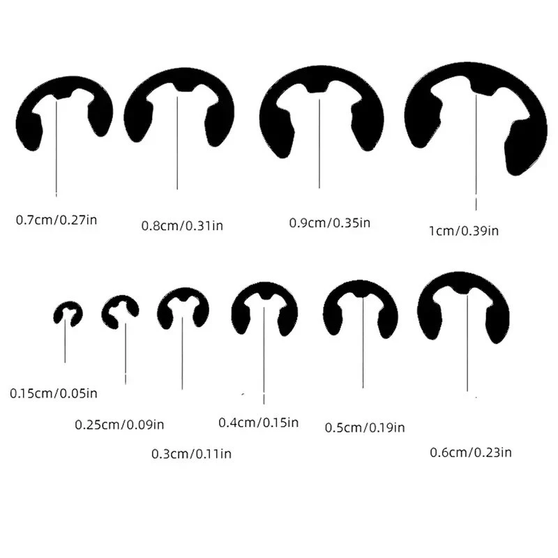 120PCS Black 304 open retaining ring E-type circlip open circlip washer E-type buckle retaining ring M1.5-M10