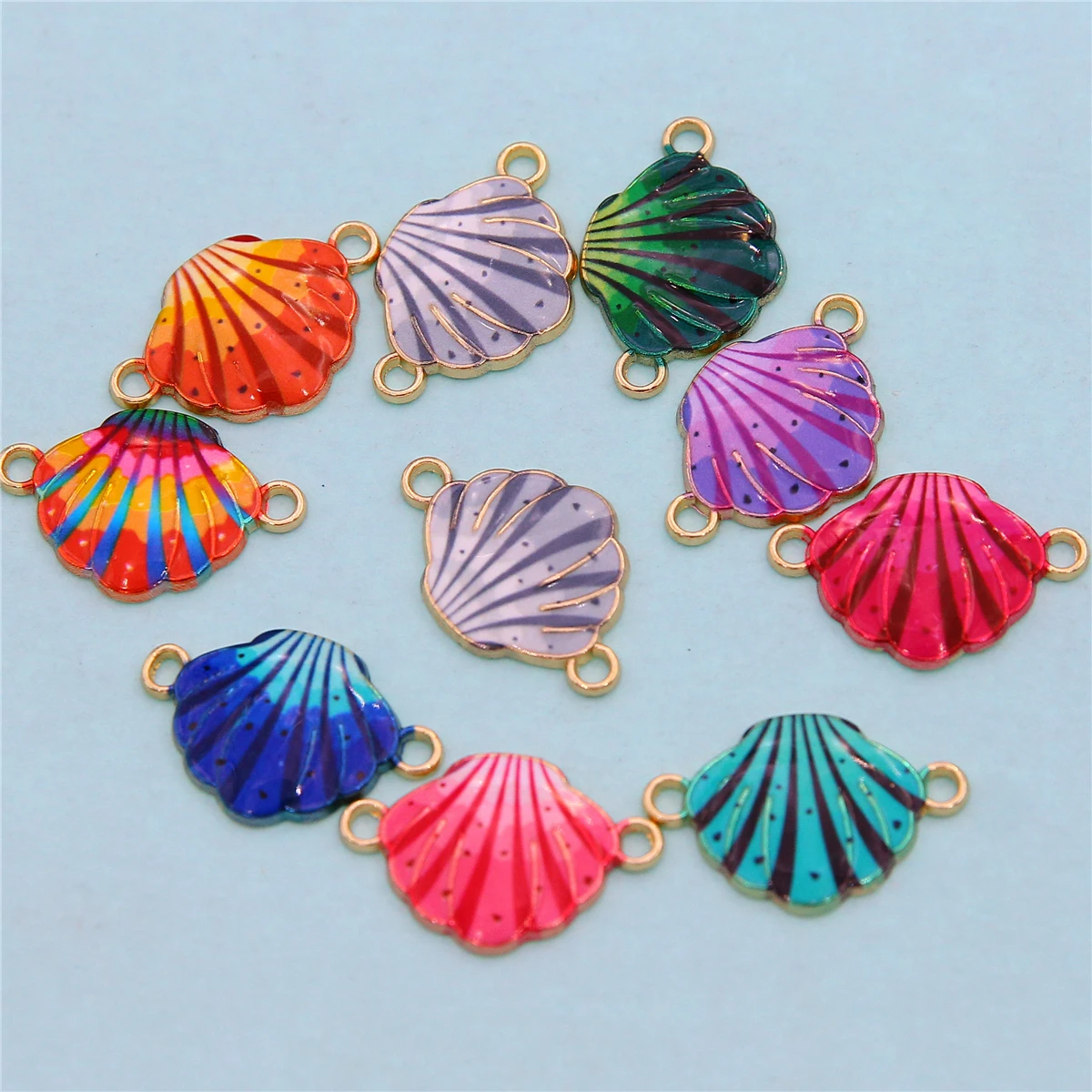 10Pcs Enamel Colorful Shell Charm Connectors for Jewelry Making Bracelet Necklace Craft DIY Accessories 24x15mm