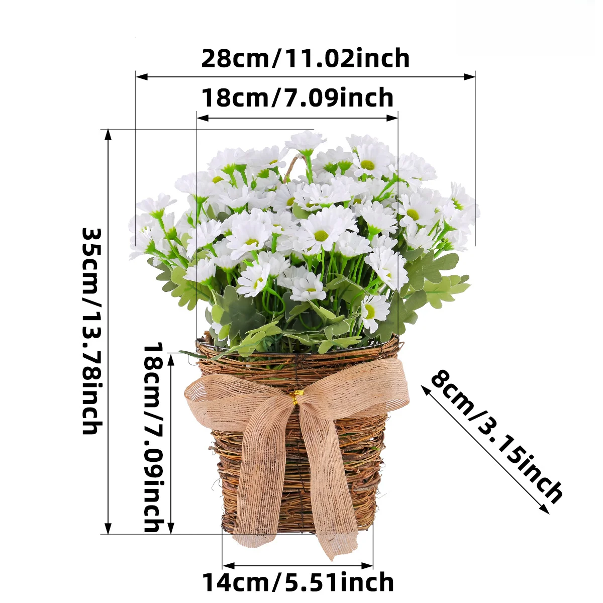 Orange White Autumn Sunflower Wreath Artificial Rattan Hanging Basket Fake Flower Bouquet For Porch Wall Home Garden Decor