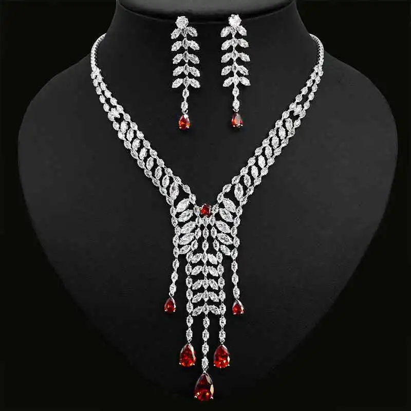 3pcs/set Women's Jewelry Sets High Quality Cubic Zirconia Tassel Pendant Necklace Earrings Set for Banquet Party Accessories