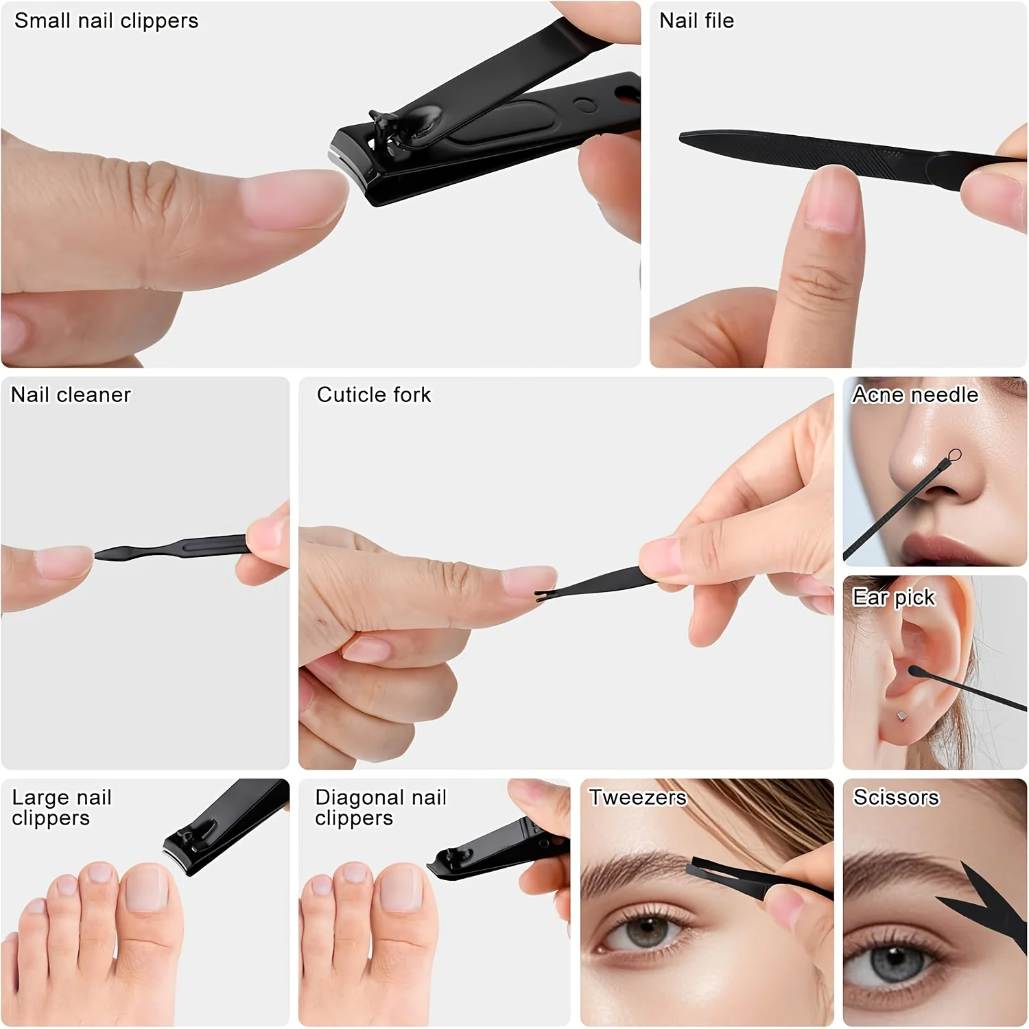 مجموعة واحدة من مجموعة العناية بالأظافر، اختيار الأذن، مقص أظافر بزاوية، مقص شعر الأنف، ملاقط، مجموعة مانيكير، هدية للجنسين، ضرورية للمنزل، هدية العيد