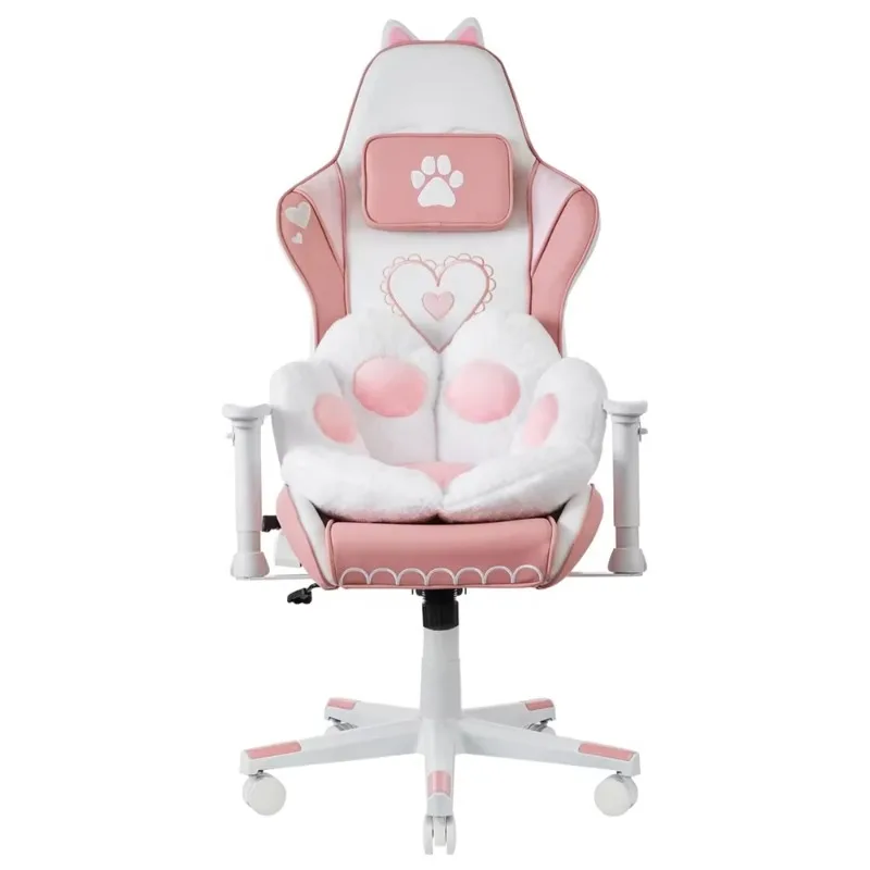 computer desk pink gaming chair cheap stock custom 2d white arm cute girl cat chair with paw