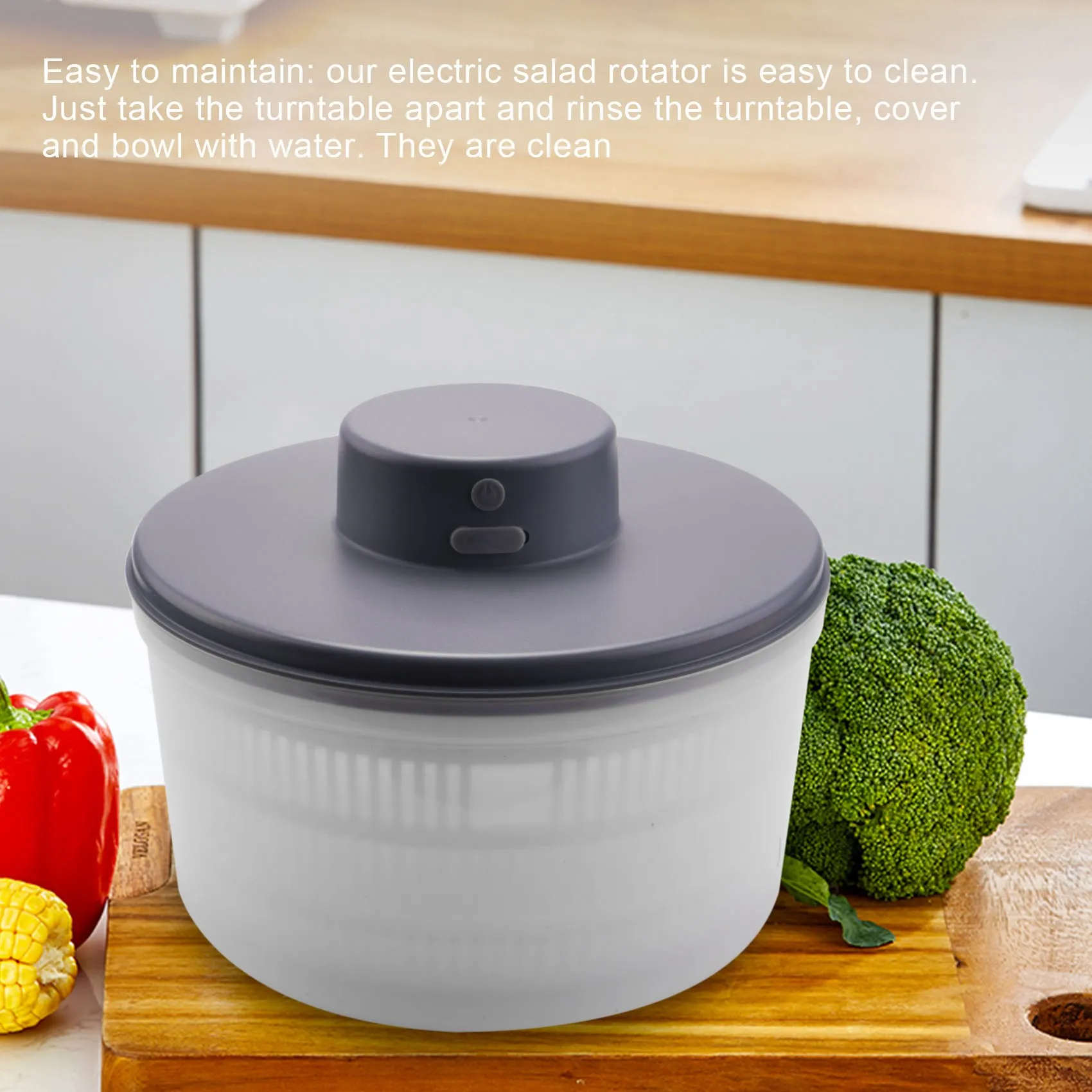 ABVA-Electric Salad Spinner-Lettuce Vegetable Dryer, USB Rechargeable, Quick Drying Lettuce Fruit Spinner Material Bowl