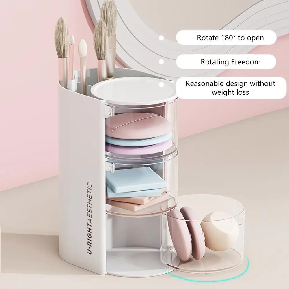 

2-in-1 Powder Puff Storage Box Desktop Makeup Brush Rotating Storage Rack Makeup Pad Makeup Egg Makeup Storage Box