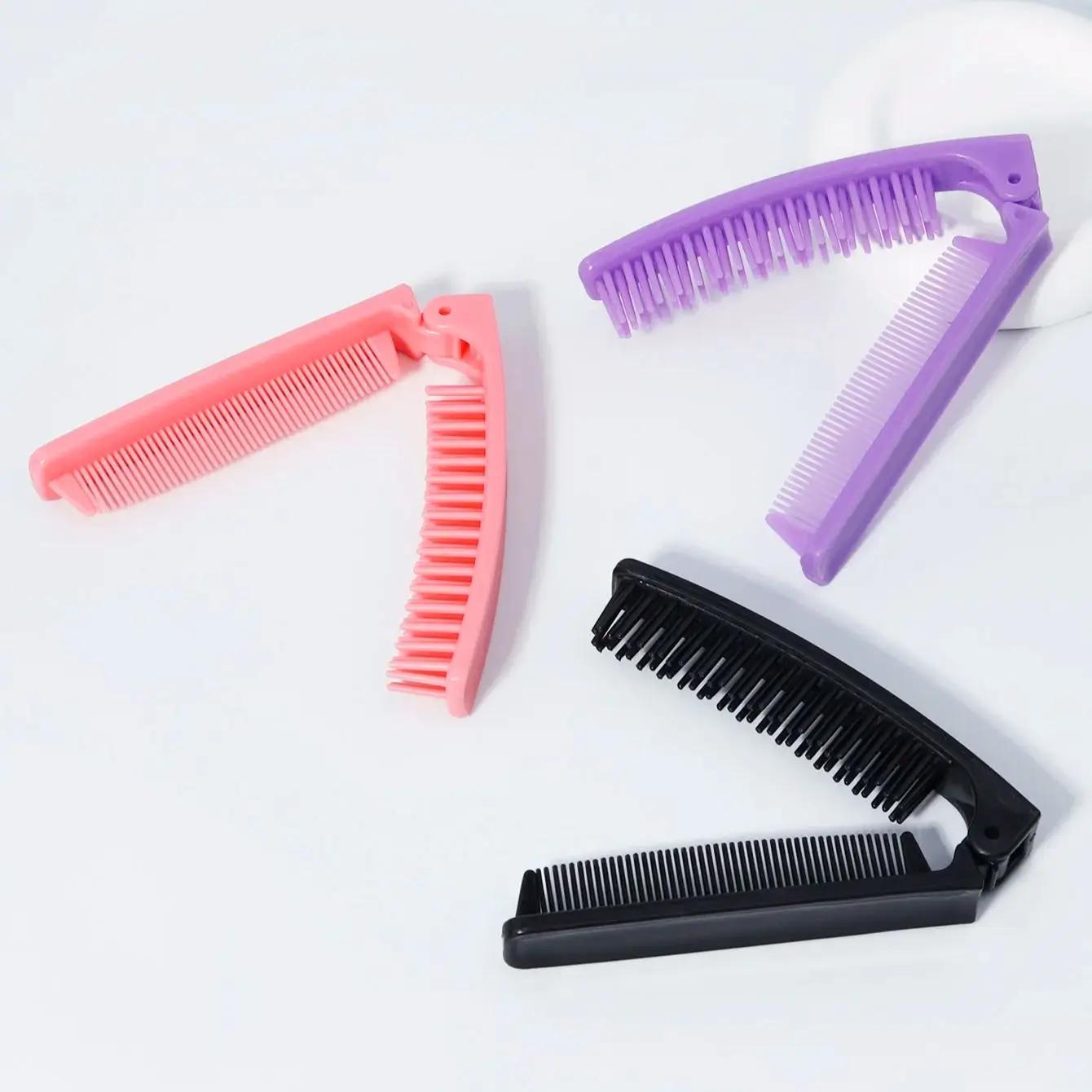 1pc Portable Travel Folding Hair Brush Compact Pocket Hair Comb Double Headed Anti-static Comb,Special for real hair wigs