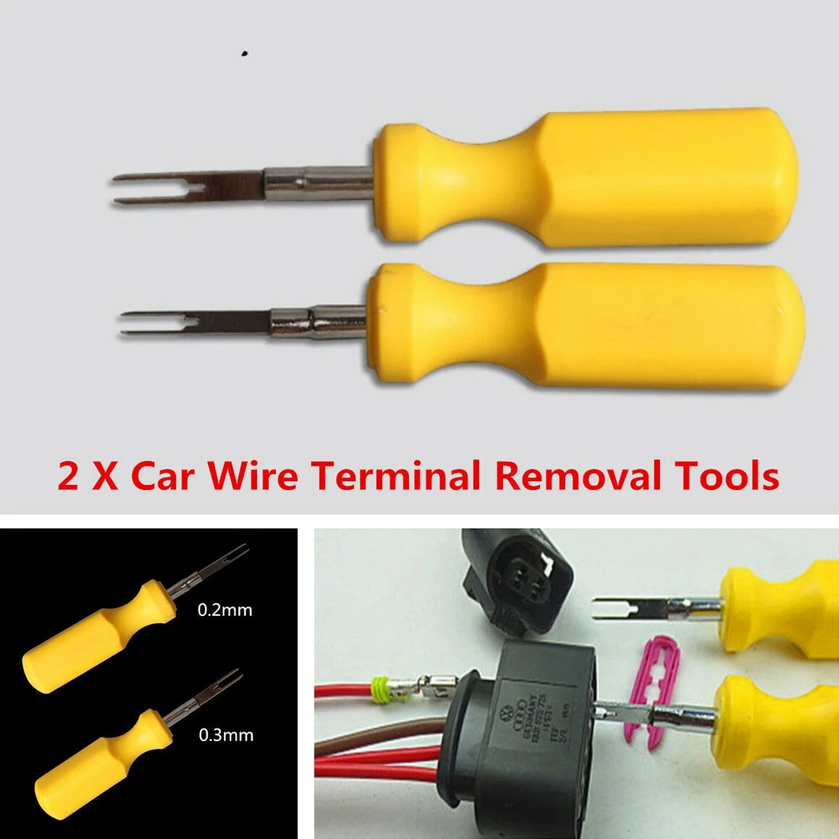 A06K 2 Pçs/set 3mm + 2mm Conector de Fiação de Carro Extrator de Liberação de Pino Extrator Ferramenta de Alça de Remoção de Terminal Automática para Audi