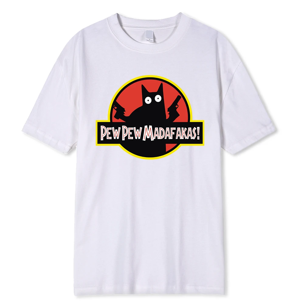 Pew Pew Madafakas Black Cat With Two Guns Male Tops Summer Loose T-Shirt Cotton New T-Shirt Hip Hop Tee Clothes Casual T-Shirts