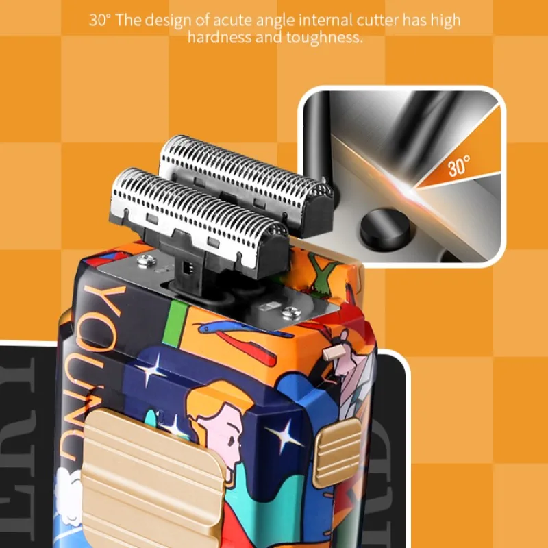 Kemei Professional Men Barber Hair Clipper Rechargeable Fashion Graffiti Electric Finish Cutting Machine Beard Trimmer Shaver