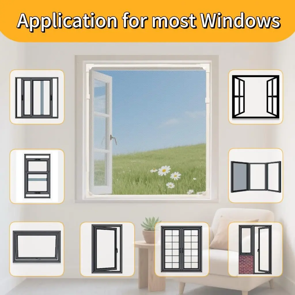 Magnetisches Selbstklebendes Moskitonetz, Unsichtbares Fensternetz ohne Bohren, Einfache Installation, Insektenschutz Belüfteter Netzvorhang – Detail 3