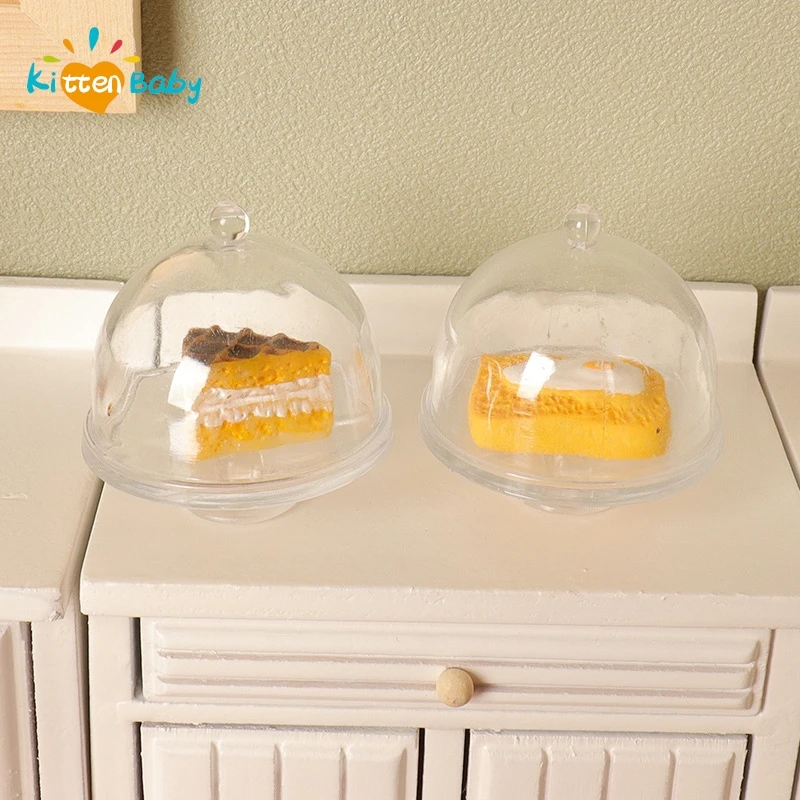 1:12 Dollshouse Plastic Miniature Cake Dessert Display Serving Plate Stand Dome Lid For Doll House Decor Pretend Play Toys