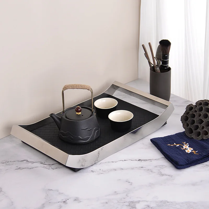 

Ornament Jewelry Storage Tray Household Stainless Steel Storage Tray Desktop Aromatherapy Leather Decorative Tray