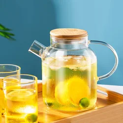 GIANXI Round Spout Glass Water Jug Large Capacity Transparent Heat-Resistant Kettle Lemon Tea Scented Tea Cold Water Bottle