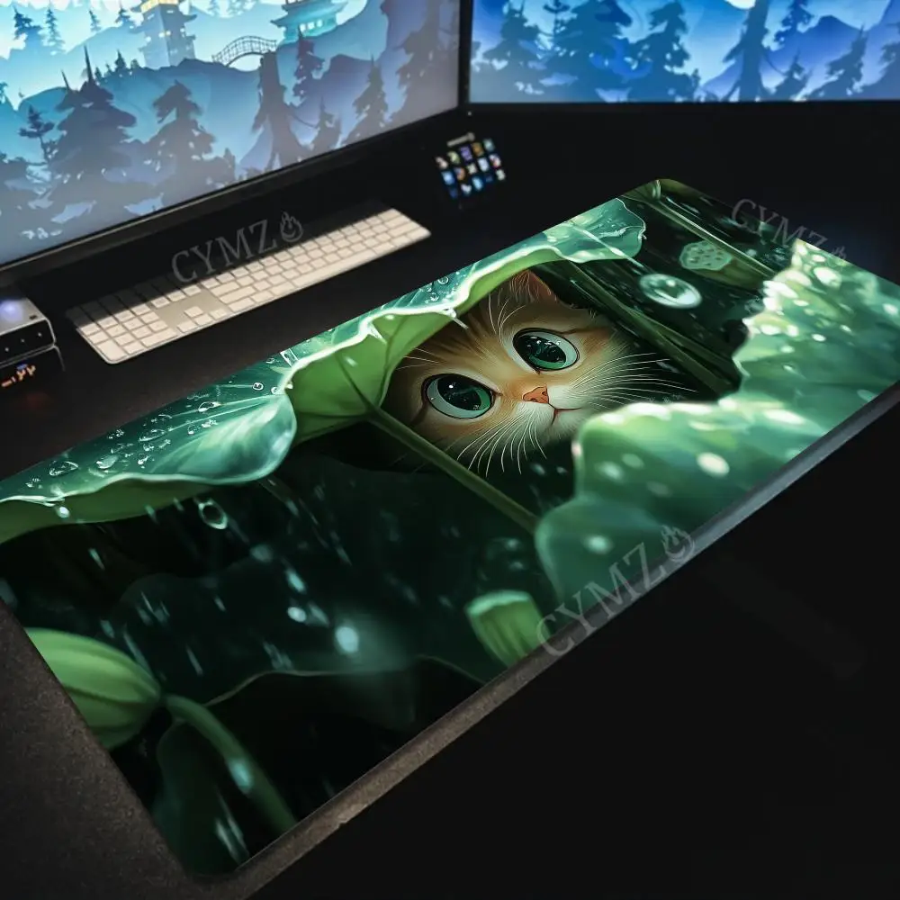 

Lotus leaves and orange cat Mouse Pad Desk Mat with Stitched Edge Non-Slip desk pad pc accessories gaming mats Office carpet