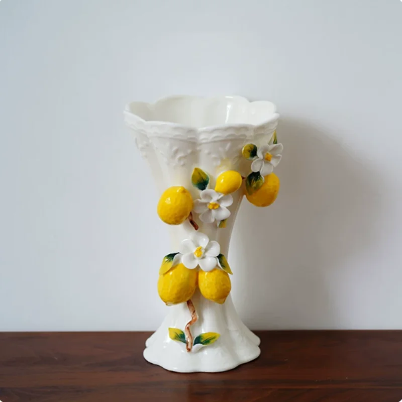 3D Relief Simulation Art Fruit Vase, Lemon Decorated Ceramic Vase, Flower Arrangement, Flowerpot, Room Aesthetic Decoration