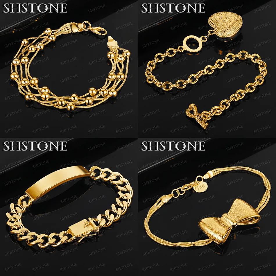 

Classic 18k Gold Bead Bow Heart Side Cuban Chain Bracelet For Women Engagement Party Fashion Trend Versatile Jewelry Accessories