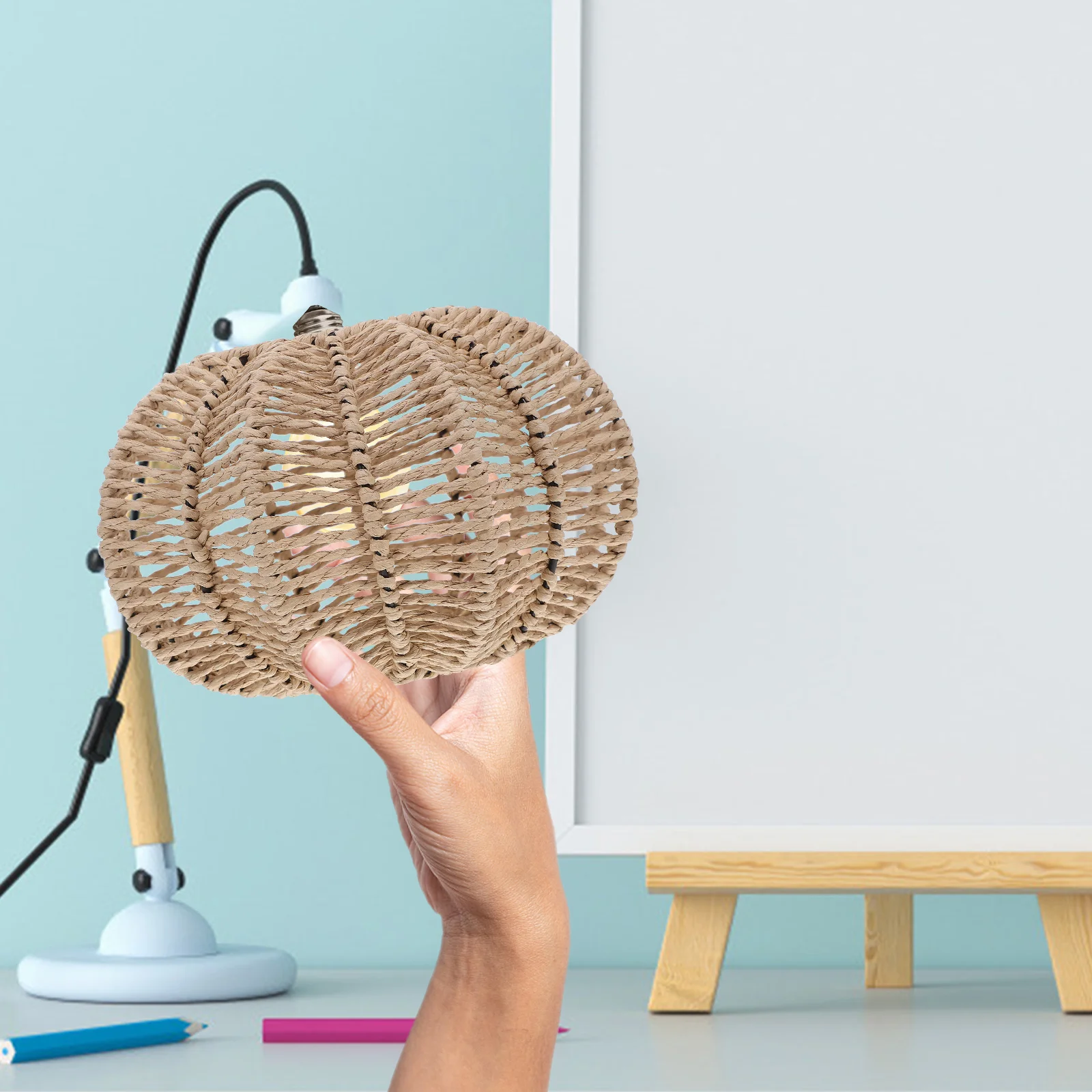 

1pcs Stylish Handwoven Paper Rope Lampshade Boho Farmhouse Pendant Light For Home Office Restaurant Hanging Lampshade