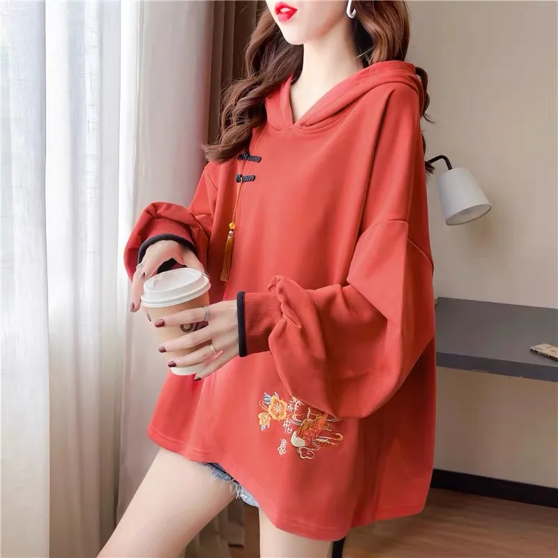 Hoodies Women Embroidery Special Chinese Style Basics Charming Vintage All-match Autumn Creativity Sweet Fashion Ladies Comfort