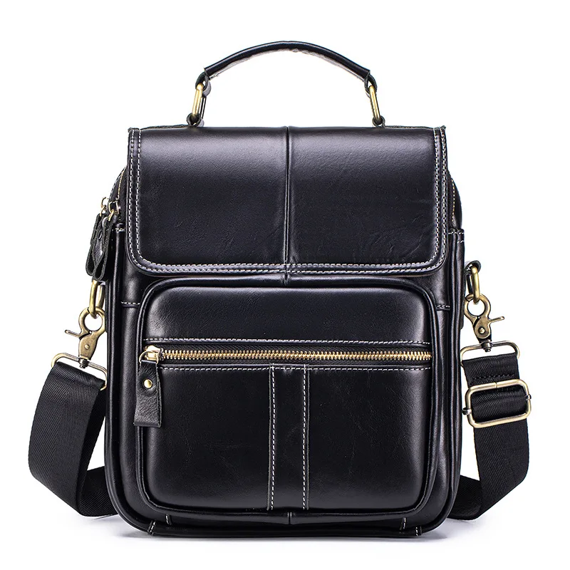Men's cross-body bag, handcrafted leather accessory, top-grade cowhide for men's bags, casual trendy cross-border new product