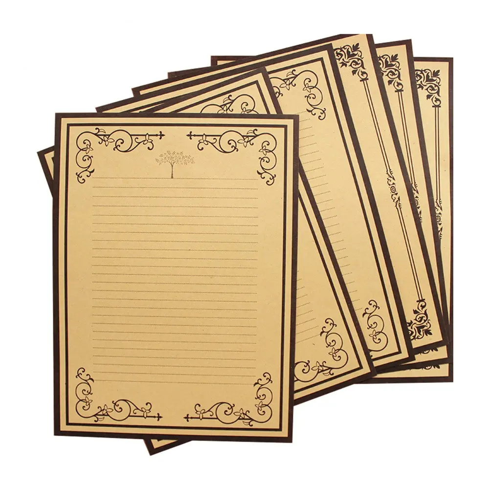 

8Pcs Kraft Paper Vintage Writing Letter Set 2 Patterns Retro Style Smooth Writing Stationery Paper Letter Sets