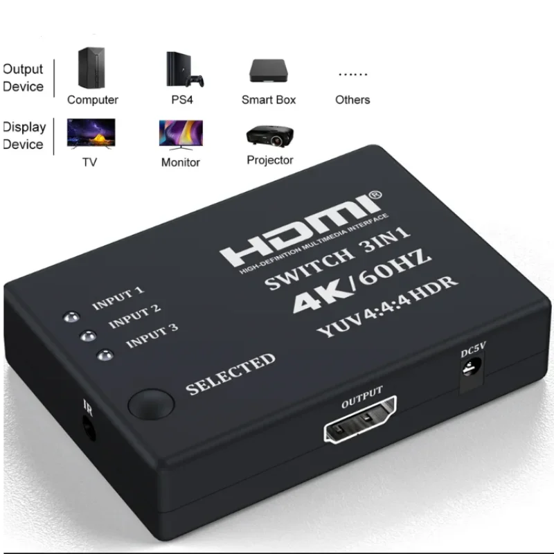 Interruptor HDMI 3 en 1, divisor de vídeo para ordenador portátil, PC, Xbox, PS3/4/5, TV Box para Monitor, adaptador de proyector de TV, 4K, 60Hz