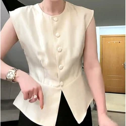 Pearlescent minimalist camisole waistcoat women's 2024 summer new French shirt top trend for women