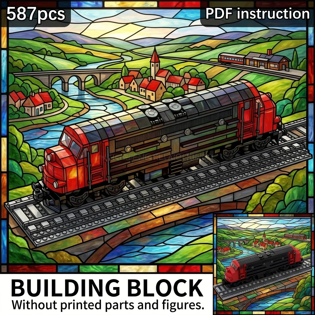 

Retro Railway Train MOC Classic European Diesel Locomotive Building Blocks Diorama Display Model Adult Collector Brick Set