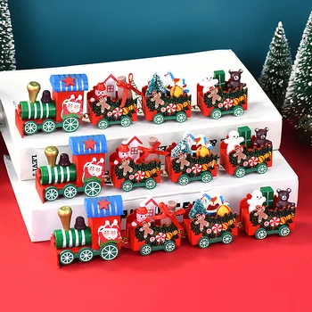 Merry Christmas Wooden Train 4 Knot Hand-assembled Train Merry Christmas Party…