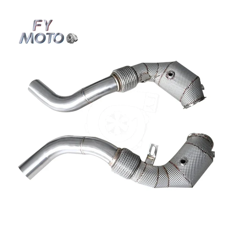 Exhaust Catted Downpipe for BM W S63 X5M F85 X6M F86 4.4T 2015-2019 with Heat Shield