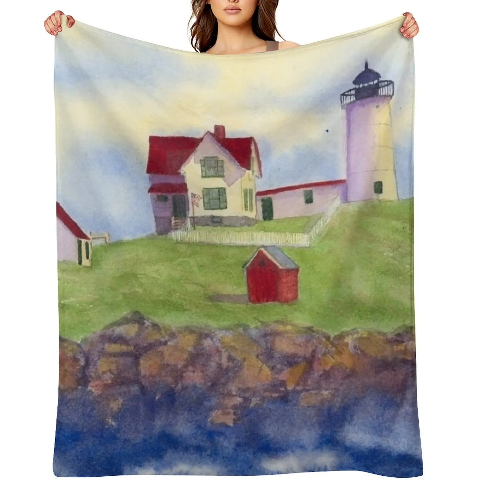 Nubble Lighthouse Cape Neddick York Maine رمي بطانية ناعمة كبيرة حرارية للسفر بطانيات شتوية سياحية